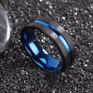 Thin blue line stainless men's ring